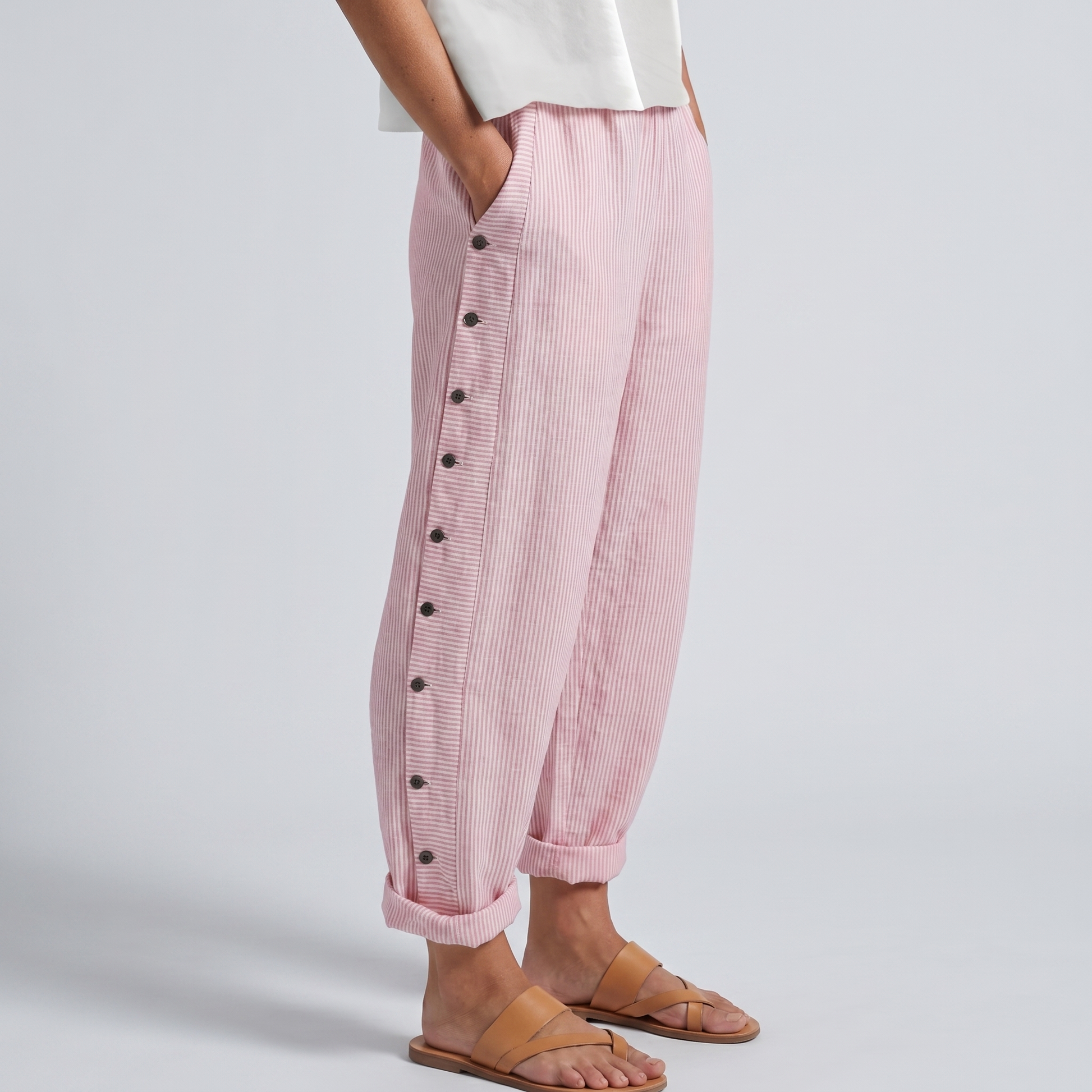 Pantalones de rayas para mujer, bajo con vuelta